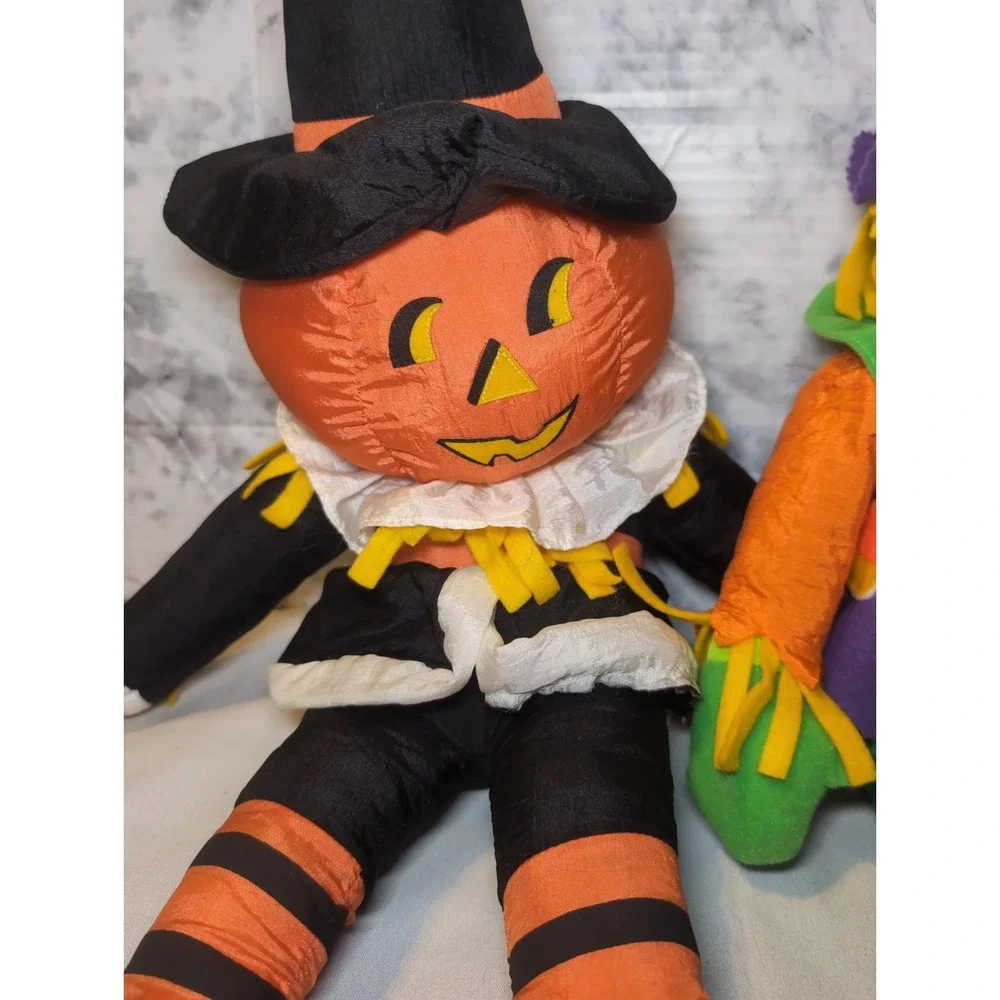 2x Vintage 90s International Silver Co. Halloween Plush Nylon Scarecrows + More